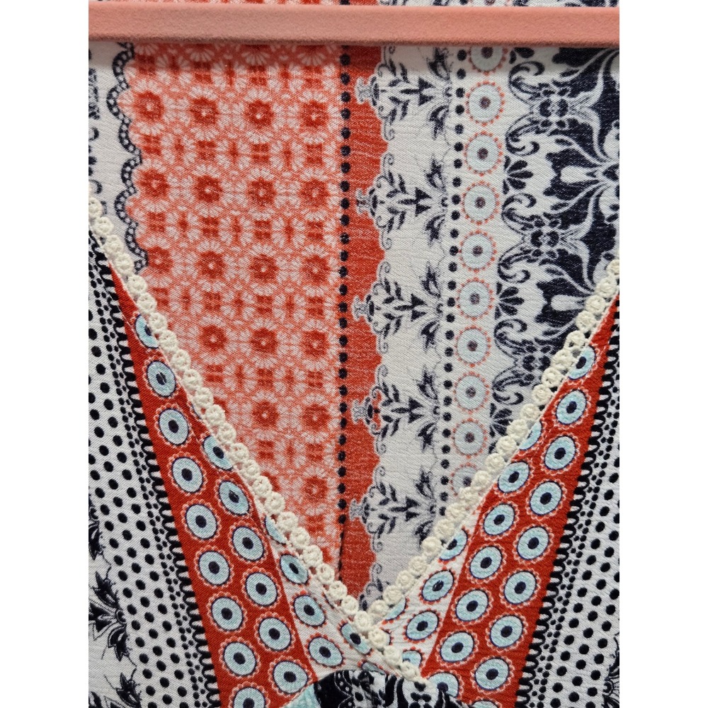 Kori America Boho Mixed Patchwork Lace Bell Sleeve V-Neck Mini Dress Large - Picture 5 of 7